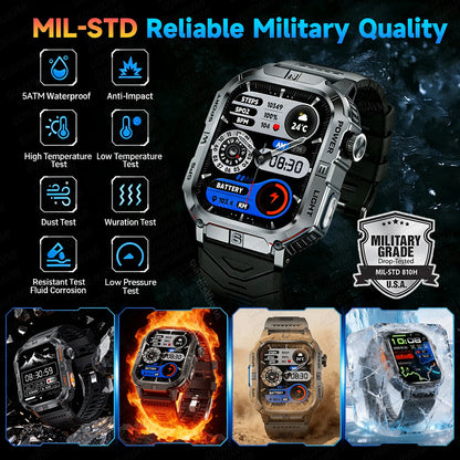 New Outdoor Military Men Smartwatch Equipped With GPS Sports LED Lighting, Compass, Wireless Communication IP68 Waterproof Watch