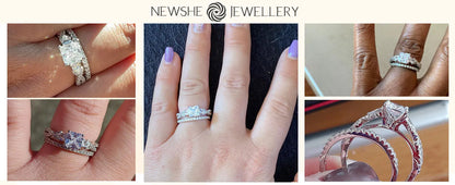 Newshe 2 Pcs Wedding Ring Set 925 Sterling Silver Moissanite Certified Princess Pear Cut Engagement Rings for Women Fine Jewelry