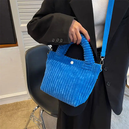 Fashion Corduroy Women's Bag 2023 Trend New Handbags Niche Versatile Bucket Shoulder Bags Female Nylon Button Crossbody Bags