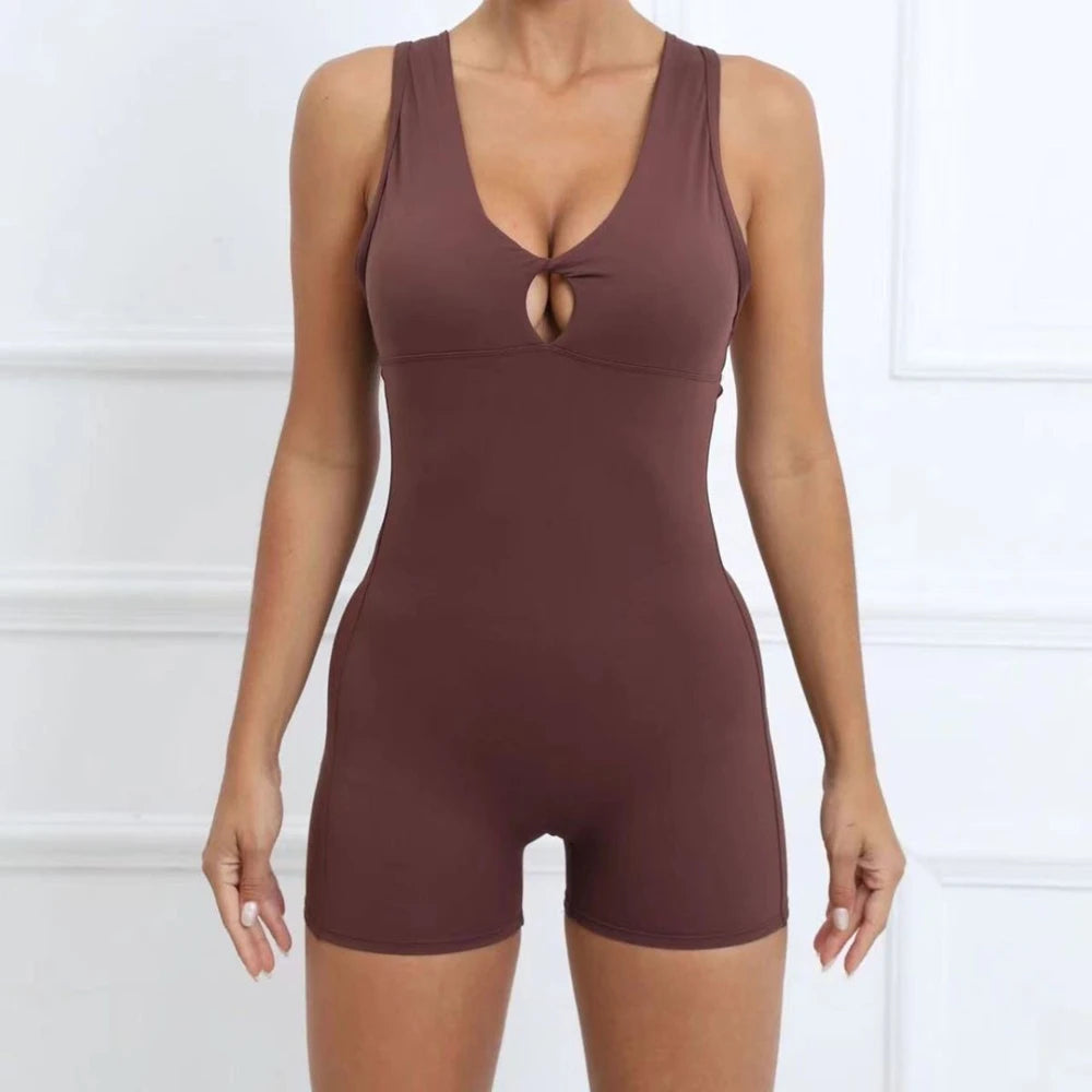 Women's Sexy Backless Rompers Criss Cross Bodycon One Piece Halter Hips Lifting Yoga Bodysuit Short Jumpsuits With Chest Pads