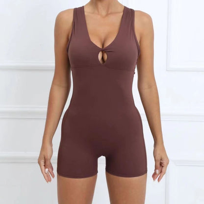 Women's Sexy Backless Rompers Criss Cross Bodycon One Piece Halter Hips Lifting Yoga Bodysuit Short Jumpsuits With Chest Pads