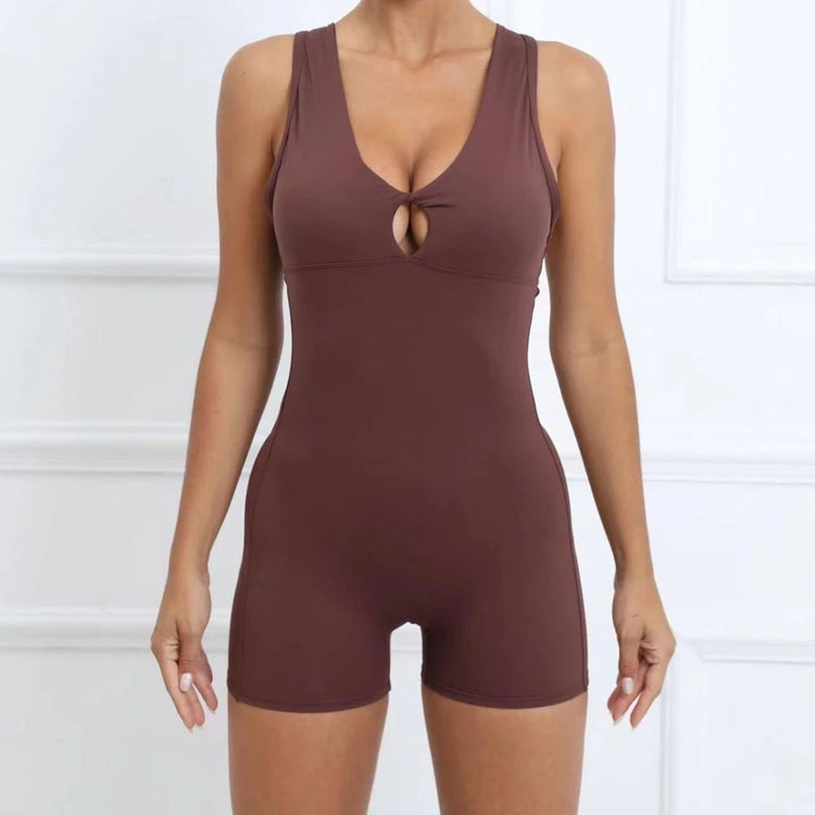 Women's Sexy Backless Rompers Criss Cross Bodycon One Piece Halter Hips Lifting Yoga Bodysuit Short Jumpsuits With Chest Pads