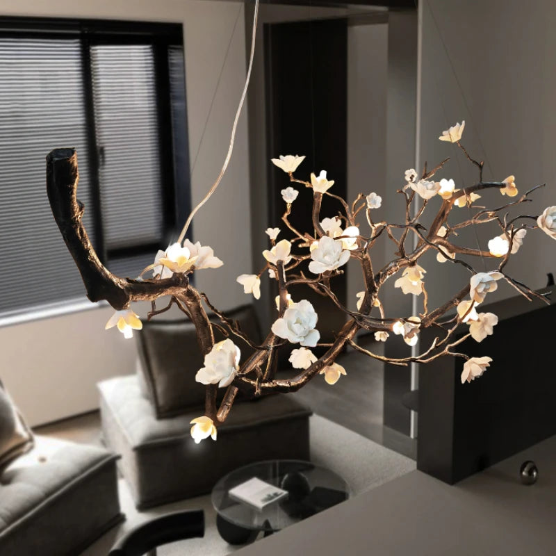 New Italian Light Luxury Ceramic All Copper Branch Living Room Ceiling Light Hotel Restaurant Sales Department Staircase Light