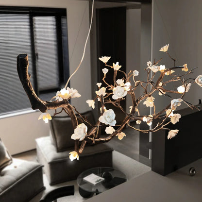 New Italian Light Luxury Ceramic All Copper Branch Living Room Ceiling Light Hotel Restaurant Sales Department Staircase Light