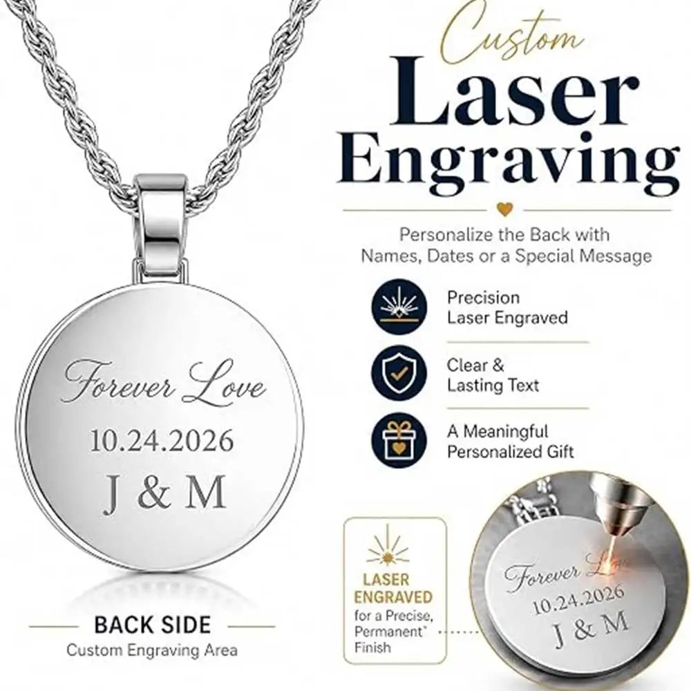ESKEEM Custom Picture Moissanite Pendant Necklace 18k Gold Plated Personalized Brass Circle Chain Photo Pendant for Men Women