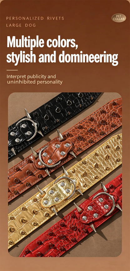 5CM Wide Spiked Studded Dog Collar Anti-Bite PU Leather Pet Collar for Large Dogs Pitbull Mastiff Pet Supplies Accessories