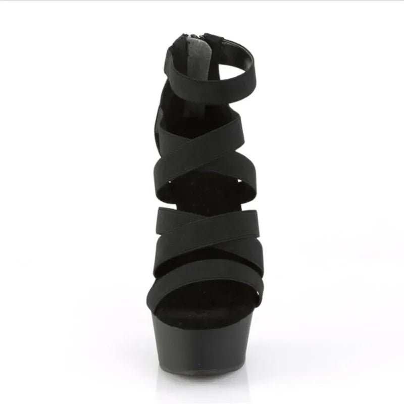 Elegant Exegang Office Lady Sandals Cross Strap Sandalia Nightclub Womam Sandals 15cm Spike Heels Para Mujer Plus:35-42 43 Pumps