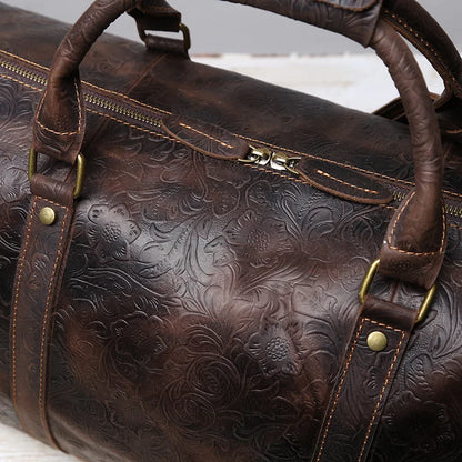 Vintage Embossed Tote High-Capacity Leather For A Short Trip Baotou Leather Belt Shoe Compartment Clothes Duffel Bag Gym Bag