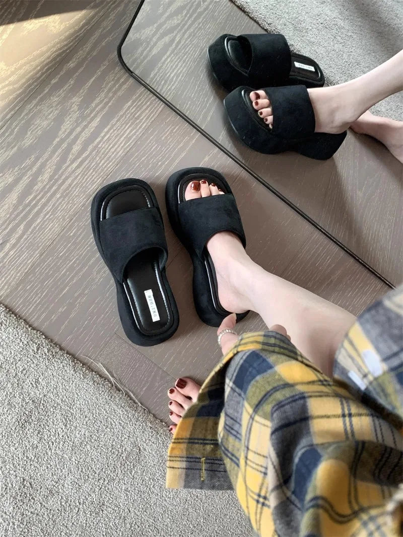 Women Platform Slippers Fashion Wedge Heeled Sandals Luxury Suede Casual Slides Summer New Beach Shoes for Women Sandalias Mujer