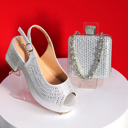 High Heels 2024 Women's Purple Luxury Designer Split Square Toe Rhinestone Wedding Shoes and Wedding Set
