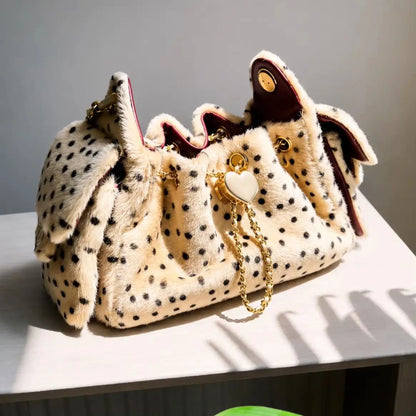 Fashion Leopart Dot Faux Fur Buckets Bag Designer Drawsting Chains Small Tote Bag Luxury Plush Shoulder Crossbody Bags 2026
