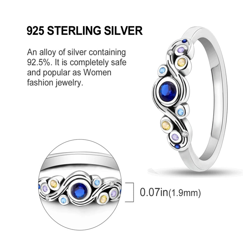 Original 925 Sterling Silver Ring Colorful Diamonds Cubic Zircon Finger Ring For Women Jewelry Wedding Engagement Birthday Gift