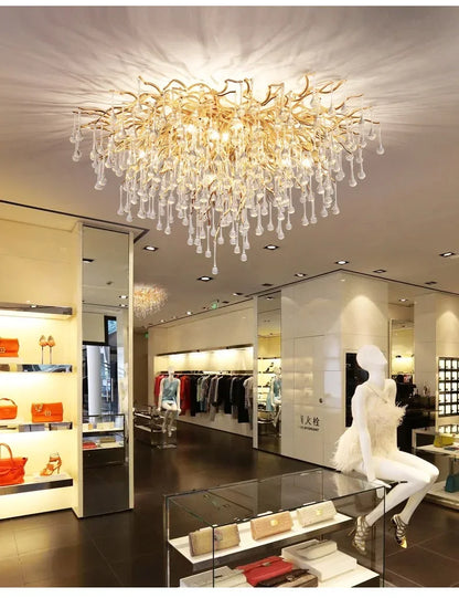 Rectangle Luxury Gold Crystal Chandelier For Dining Living Room Lobby Kitchen Table Modern Lurxy Gold Crystal Celling Chandelier