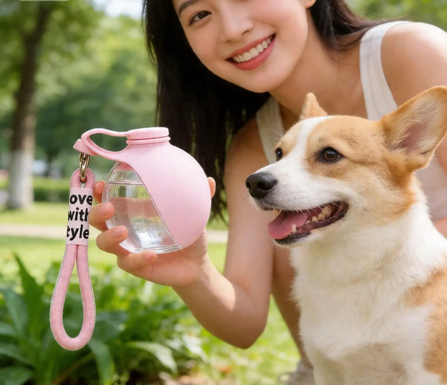 Plastic Dogs Cat Drinking Bottle with Lanyard Outdoor Foldable Water Dispensers Leak-proof Compact Travel Pet Feeding Bottle