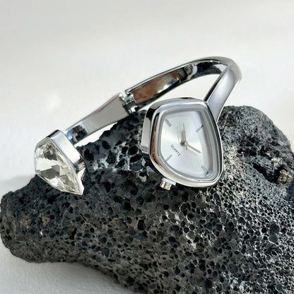 Stylish Irregular Dial Big Diamond Open Cuff Gold Watch for Woman