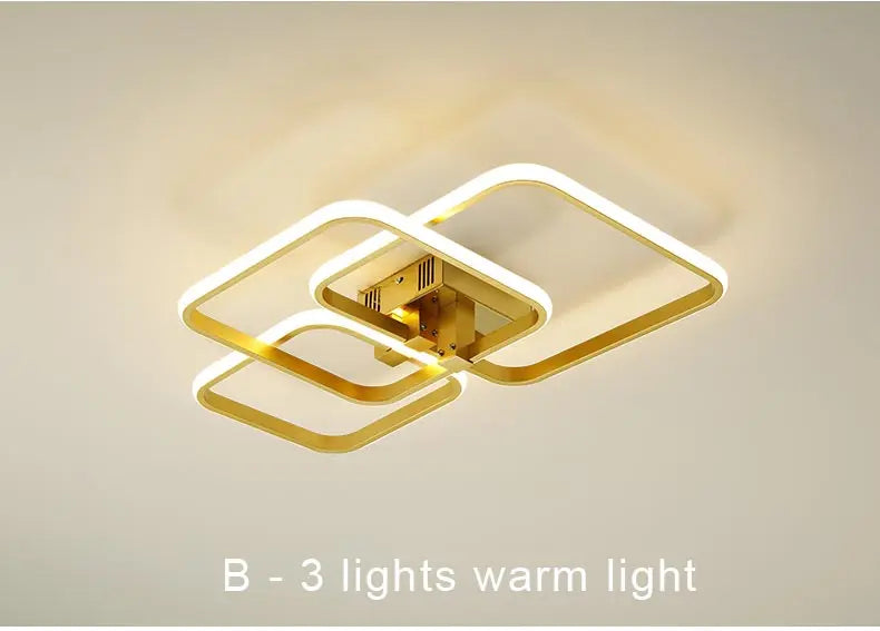 Modern Square LED Ceiling Chandelier with Remote Control Dimmable Light Fixture for Living Room Bedroom Dining Home Decor Lamp