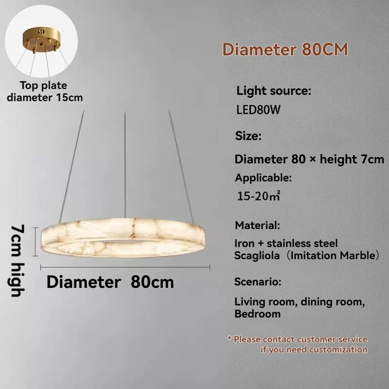 Round Faux Marble Chandelier Lights for Living Room Dining Room Resin Marble-effect Hanging Pendant Lamp Ring for High Ceiling