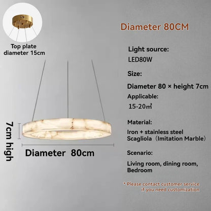 Round Faux Marble Chandelier Lights for Living Room Dining Room Resin Marble-effect Hanging Pendant Lamp Ring for High Ceiling