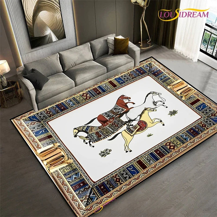 Fashion Ethnic Frame Horse Carpet Living Room bedroom yoga rugs kitchen Door Kids Un-Slip Mats Alfombra birthday gift Poster Mat