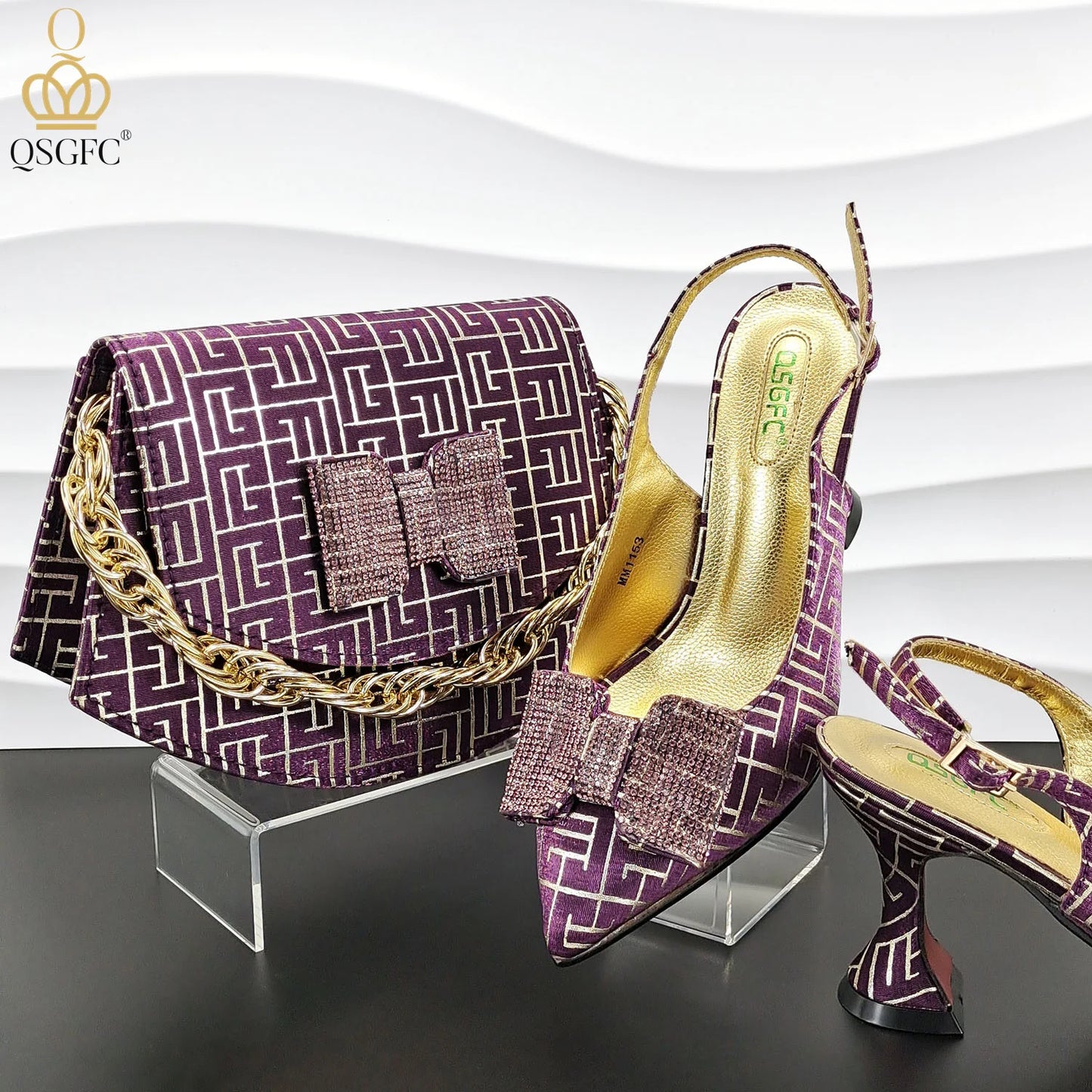 QSGFC Italian Design Shoes and Bag Set Office Ladies Style Diamond Decoration Classic Women High Heel Shoes and Bag