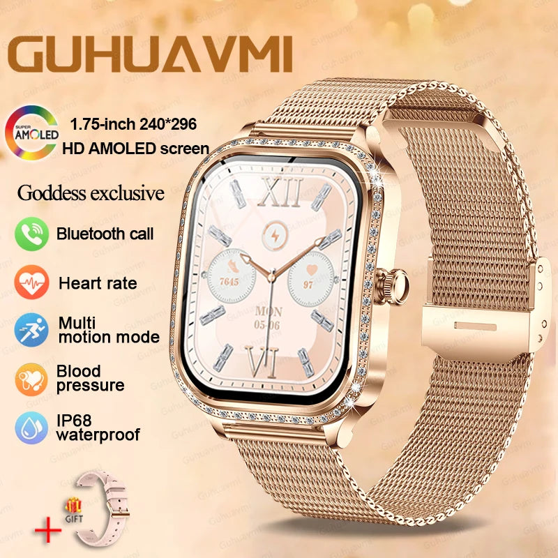 New Fashion Women's Smart Watch Heart Rate 1.75 Inch 240*296 HD Screen Diamond Watch Bluetooth Call Waterproof SmartWatch Ladies