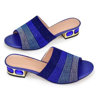 Latest Shoes Women Luxury Rhinestone Crystal Pumps 2024 New Fashion Slippers Sandals Party Low Heels Elegant Italian Women Shoes