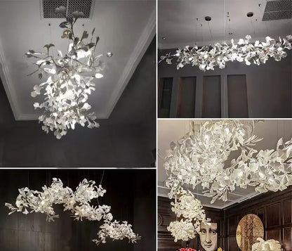 Staircase Ginko Leaf Chandelier Light For High Ceiling Staircase Loft Living Room Hotel Lobby Stairway Luxury Branch Chandeliers