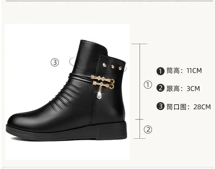 Leather Women Boots 2024 Winter Thick Wool Lined Genuine Leather Women Snow Boots Large Size Women Winter Shoes