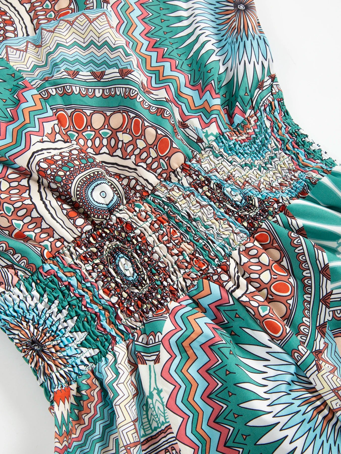 Women Boho Mandala Print Spaghetti Strap Romper Elastic Smocked Waist Sleeveless Short Jumpsuit Summer Beach Casual Playsuit