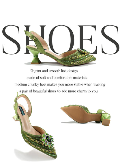 Queena Yan 2025 Italian Style Pointed Toe Rhinestone High Heels and Gold Wedge Bag Set - Elegant Ladies Party Women Shoes Heel