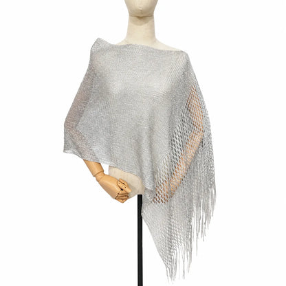 Spring/Summer Cross-Border Gold Silver Thread Mesh Tassel Hollow Knit Shawl Scarf for Women-Outerwear for Evening Parties