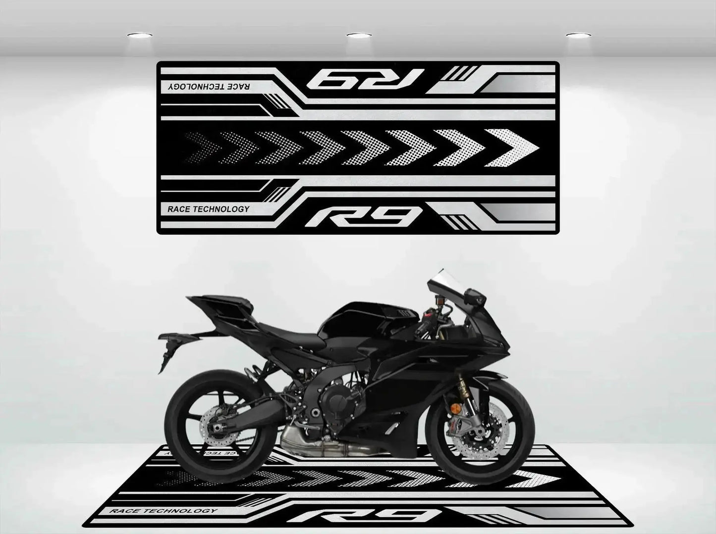 Crystal Velvet Motorcycle Mat for Yamaha R9/R6/MT-01/MT-03, Anti-Slip Garage Floor Mat, Oil Absorbent, Motorbike Parking Rug