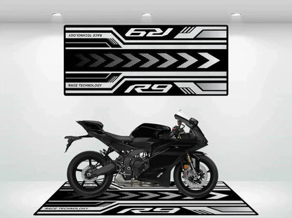 Crystal Velvet Motorcycle Mat for Yamaha R9/R6/MT-01/MT-03, Anti-Slip Garage Floor Mat, Oil Absorbent, Motorbike Parking Rug