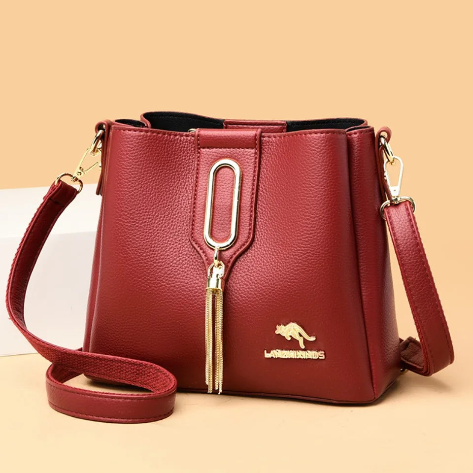 Luxury Hand bags For Women High Quality Pu Leather Three layers Ladies Shoulder Crossbody Bag Bucket Tassel Commuting Sac A Main