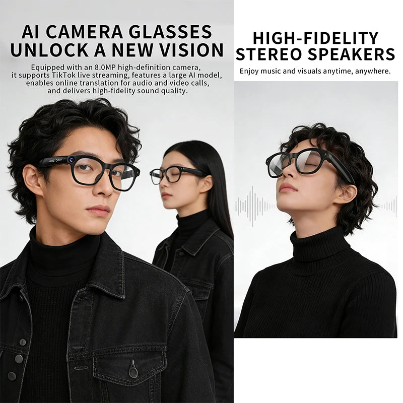 2026 Smart Glasses 800W HD Camera 1080P Audio&Video Translation Intelligent AI Large Model music playback 290mAh Smart Glasses