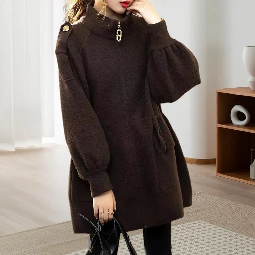 Women Coat Stylish Women's Winter Coat with Stand Collar Thick Long Sleeves Big Pockets Fashionable for Cold for Outdoor