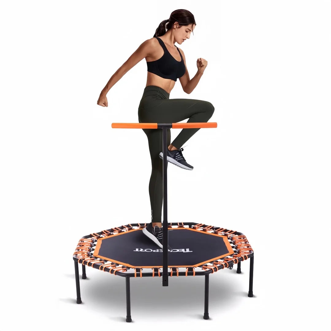 50" Fitness Trampoline Quiet Adult Mini with T-Bar Handle Silent Elastic Ropes