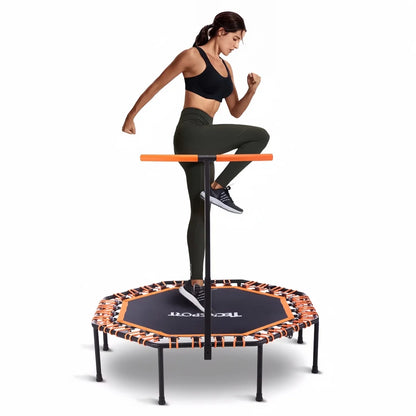 50" Fitness Trampoline Quiet Adult Mini with T-Bar Handle Silent Elastic Ropes