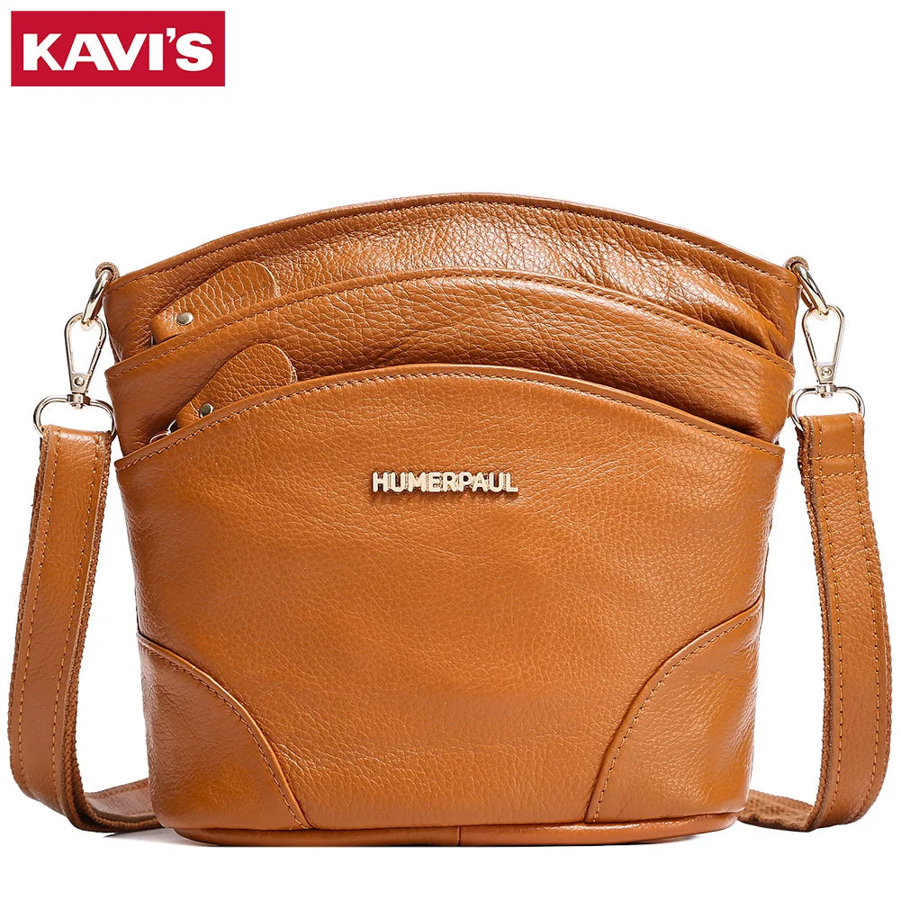 100% Genuine Leather Women Messenger Bags Casual Cell Phone Purse with Adjustable Strap Multiple Pockets Crossbody Shoulder Bag