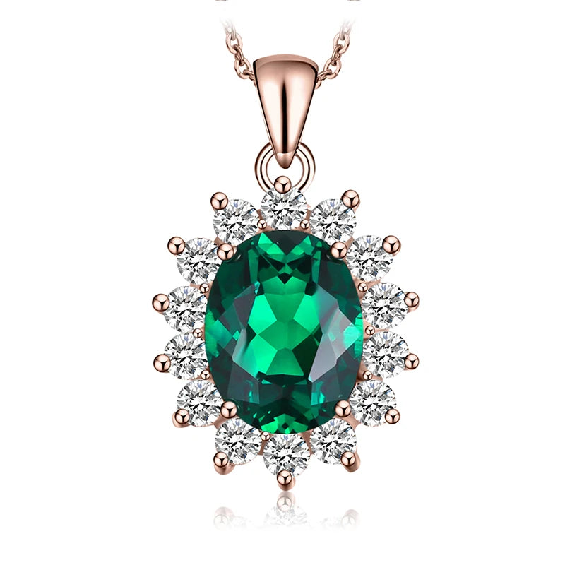 JewelryPalace Princess Diana Created Blue Sapphire Ruby Simulated Emerald 925 Sterling Silver Pendant Necklace for WomenNo Chain
