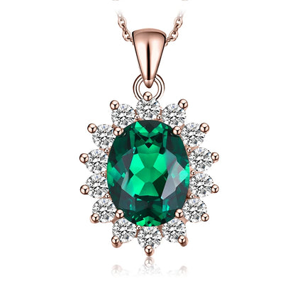 JewelryPalace Princess Diana Created Blue Sapphire Ruby Simulated Emerald 925 Sterling Silver Pendant Necklace for WomenNo Chain