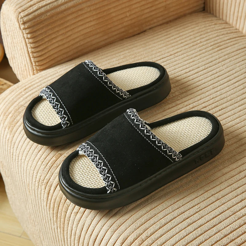 Hemp Casual Women's Slippers Home Spring Summer Luxury Designer Woman Shoes Flat Fashion Indoor Footwear Elegant Platform Slides