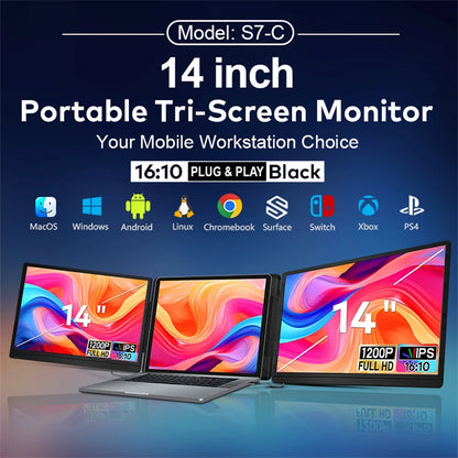 Rospider 14 Inch Portable Dual IPS Laptop Monitor Extended High-Definition Triple Expandable PC LCD Screen Extender