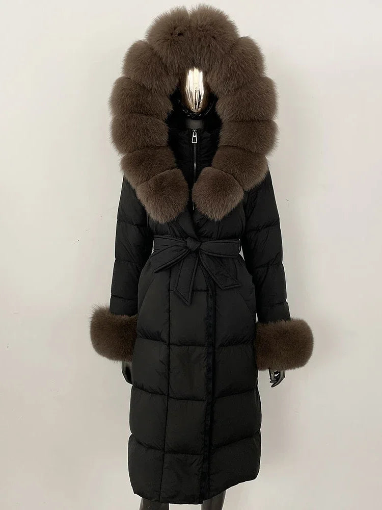 OFTBUY 2024 Long Winter Jacket Women Natural Real Raccoon Fox Fur Collar Hooded White Duck Down Coat Thick Warm Casual Outerwear
