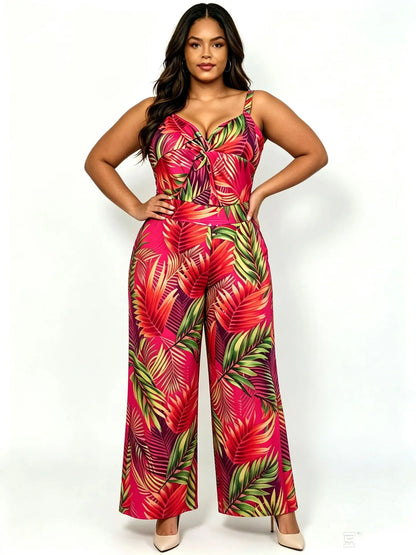 Plus Size Fashional Floral Print Bohemian Strappy Jumpsuit For Women
