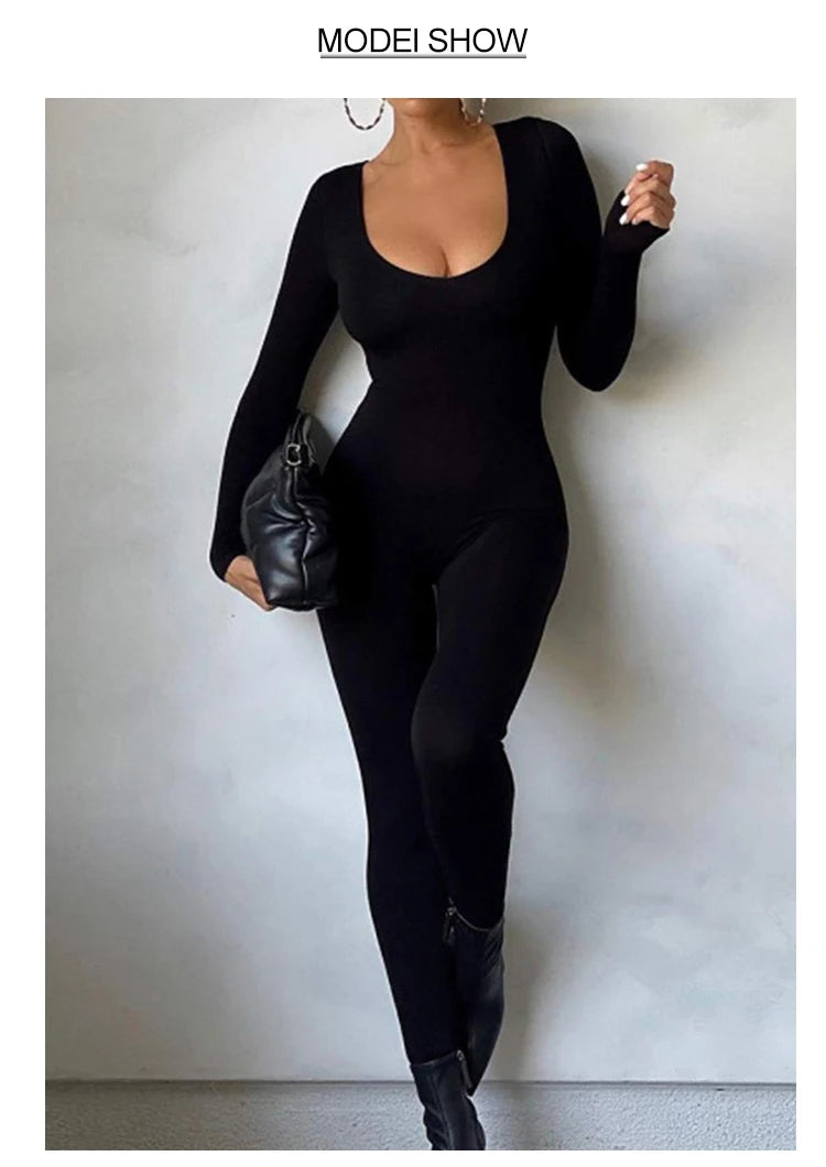 Spring and Summer New Women's Jumpsuit Long Sleeve Solid Color Skinny Jumpsuit Fashion Sports Fitness Jumpsuit Pullover