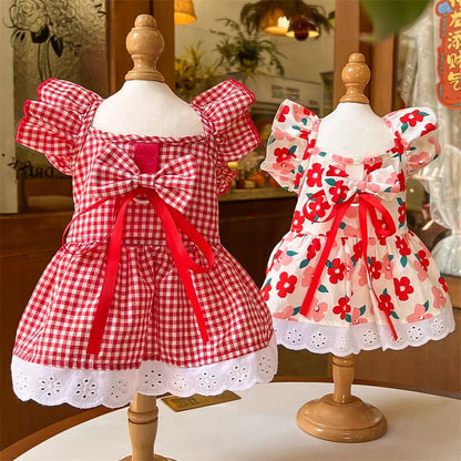 Summer Floral Dog Dress Luxury Pet Vest Puppy Skirt Girls Dog Clothes Chihuahua Clothing Bichon Dog Clothing with Bow Headwear