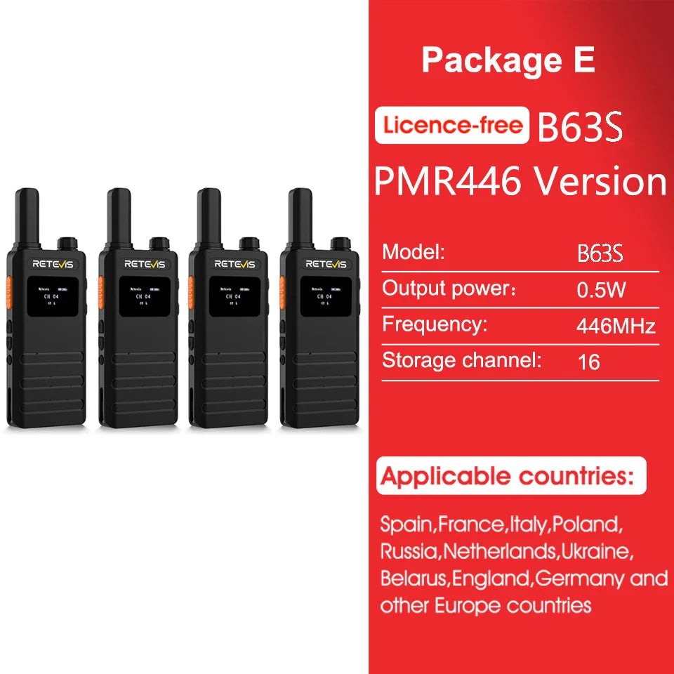 Retevis B63S(3nd Gen RT622) Walkie Talkie 2 Pcs with LCD Screen Ultra-thin, License-free, Type C, for Communication Radios