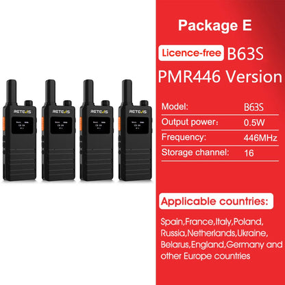 Retevis B63S Walkie Talkie 2Pcs with LCD Screen Ultra-thin, License-free, Type C, for Communication Radios for Camping Hiking