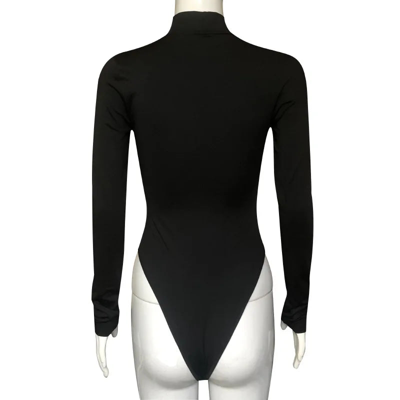 Playsuits women jumpsuits 2026 high-neck long-sleeved base top autumn new sexy see-through rompers women's clothing